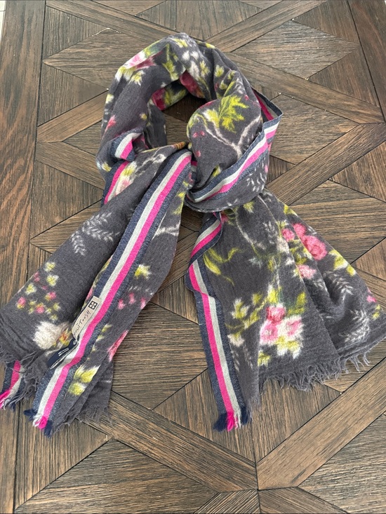 Inoui Toosh Accessories - Inoui Toosh Paris French Wool Scarf Floral Botanical Wrap Shawl Charcoal Pink